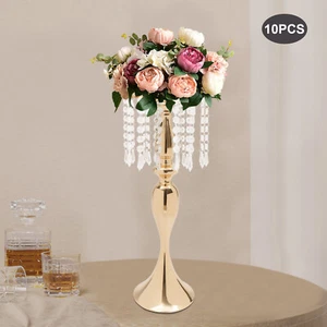 10X Crystal Flower Vases Wedding Table Decor Flower Stands 54cm Gold Vase Base - Picture 1 of 21