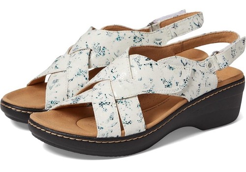 Clarks Collection Sandali Regolabili Merliah Eco BLU FLOREALE Donna Tg 9 5 NUOVI