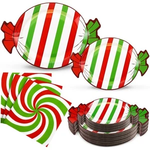 300 Pcs Christmas Paper Plates and Napkins Sets - Peppermint Candy Disposable... - Picture 1 of 6