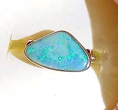 Großer Coober Pedy Opal 2,5 Ct Ring 950 Silber Vollopal Australien Blau Gr. 51 - Bild 1 von 4