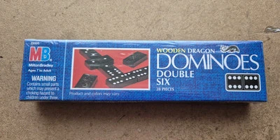 VINTAGE Milton Bradley 1992 Wooden Dragon Dominoes 28 Double Six Tiles  Dominos - Image 1 of 4
