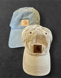 Lot 2 Carhartt Cap Canvas Hat Olive Green & Beige Adjustable RN#14606 Hook Loop - Picture 1 of 18