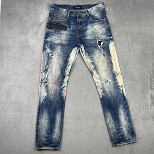 Pantalones de mezclilla Akoo para hombre 32 (34x32) azules blanqueados desgastados destruidos aplastados Urban Hop - Imagen 1 de 19