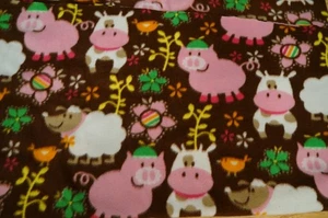 Sewing Joann Fabric Baby Fleece Farm Animals Sheep Pigs Brown & Pink 36X60 - Picture 1 of 3