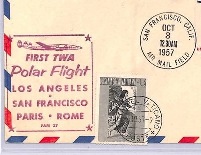 USA/VATICAN Air Mail Cover TWA FIRST POLAR FLIGHT San Francisco 1957 WT124 - Image 1 of 4