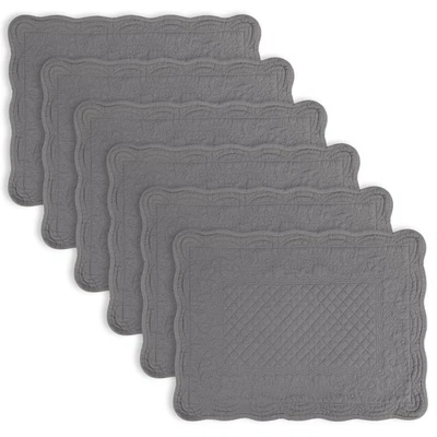 Gray 100% Cotton Quilted Placemats Set of 6 Rectangular Placemats Machine Was... - Image 1 of 4