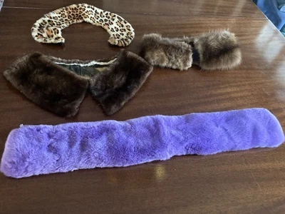 Four Vintage Fur And Faux Fur Collars-2 mink, Rabbit And 1 Faux Leopard - Image 1 of 4