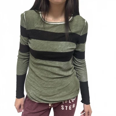 Top manga larga cachemir bambú Kokun - rayas verde oliva - talla M Foto 1 de 4