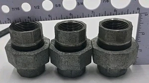 (3) 1" BLACK MALLEABLE IRON UNION FITTING PIPE NPT GALVANIZED CLASS 300 - Picture 1 of 17