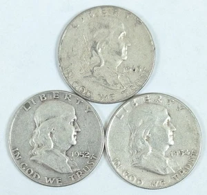 Franklin Silver Half Dollars 3 Different Dates - Picture 1 of 3