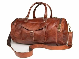 Leather Genuine Goat Travel Bag Duffel Gym Luggage Brown Duffle Vintage Men 30" - Picture 1 of 5