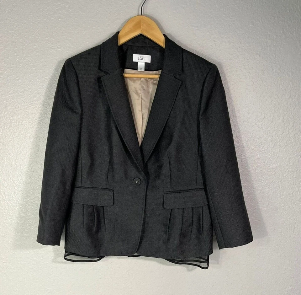 Ann Taylor sz 12 Blazer Jacket Black Career Suit Anti Wrinkle Mesh Hem 311 - Image 1 of 4
