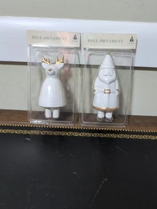 2023 Santa & Reindeer Ceramic Bell Ornaments Lot Of 2. NEW! - Picture 1 of 9