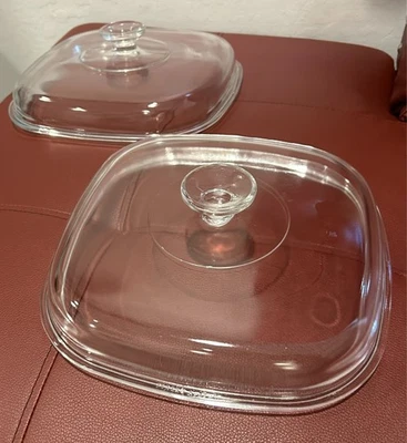 2 Pyrex A12C Square Dome Replacement Lids Clear Glass For Corning Ware - Image 1 of 4