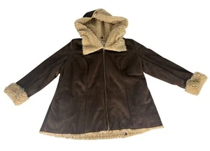 Roaman's Suede Faux Fur Oversized Hooded Jacket Women's 22W Brown Zip Up Winter - Picture 1 of 4