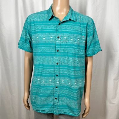 Rip Curl Men's XL Blue Teal Aztec Tribal Stripe Short Sleeve Button-Up Shirt - Image 1 of 4