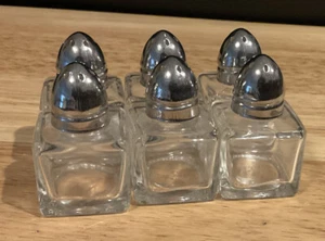 Set of 6 Mini Square Glass Salt and Pepper Shakers Silver Tops Brand New - Picture 1 of 1