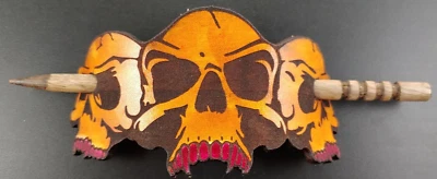 Ручной работы три черепа кожаный булочка держатель Updo волос палочка заколка новый готический заколка  - Изображение 1 из 4