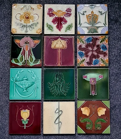 Selection Of Antique Fireplace Tiles Art Nouveau Moulded Majolica C1900 Cover