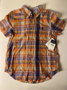 NEW W TAGS Vintage Ralph Lauren Plaid Orange Blue Button Up Shirt Size 5 Kids - Picture 1 of 9