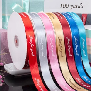 100 Yards Silky Satin Letter Print Ribbon Bow Gift Wrap Wedding Decorations - Picture 1 of 20