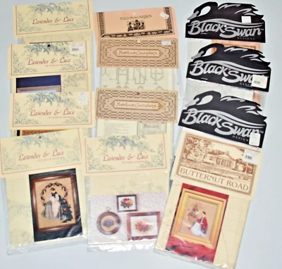 Vintage Lot of 12 Cross Stitch Charts Lavender Lace Black Swan Samplers Angels - Image 1 of 4