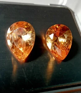 35.40 CT Good Looking Pear  Cut Orange Color A++ Zircon  Loose Gemstone 2 Pcs - Picture 1 of 7
