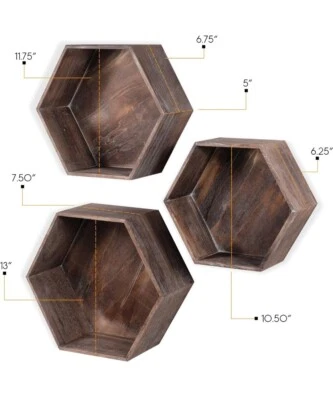 Rustic Hexagon Decorative Floating Shelves (3 Varying Size: Large/Medium/Small) - Image 1 of 4