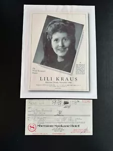Lili Kraus Autograph Receipt 4" x 7" - Pianist - Picture 1 of 1