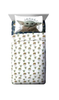 Juego de sábanas y funda de almohada Star Wars The Mandalorian Baby Yoda de 3 piezas Foto 1 de 3