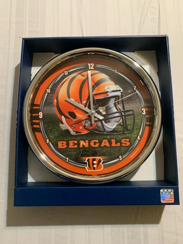 Cincinnati Bengals NFL Round 12" Chrome Clock Wincraft Brand New Cover