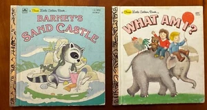 Lot Of 2 Vtg 80’s - First Little Golden Book - Barney’s Sand Castle ~ What Am I? - Picture 1 of 6