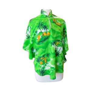 Vintage 50s Hawaiian Shawl Cape Shirt Made In Hawaii Green Asian Style #25