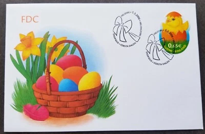 [SJ] Finland Easter Color Eggs 2006 Chicken Rooster Flower (FDC) *odd shape - Image 1 of 4
