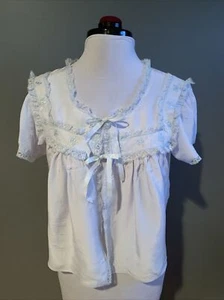 Vintage Irma’s Lingerie Vintage Baby Blue Lace Ruffle Embroidered Open Sexy Top - Picture 1 of 10