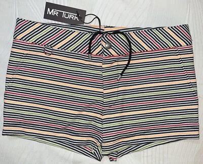 Baúl de baño Mr Turk Kent a rayas para hombre verde negro rojo bolsillos de neón 30 nuevo con etiquetas $228 Foto 1 de 4