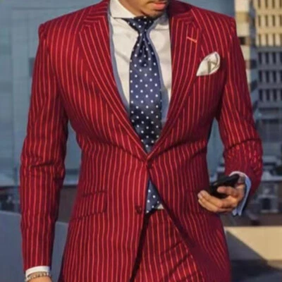 Striped Men 2 Pieces Suits Wedding Groom Blazers Business Formal Prom Party Wear - Image 1 of 4