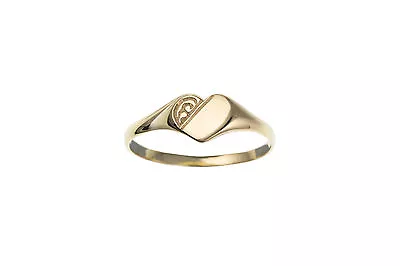 Solid 9ct Yellow Gold Half Engraved Heart Signet Ring Ladies Children's • 51.99£