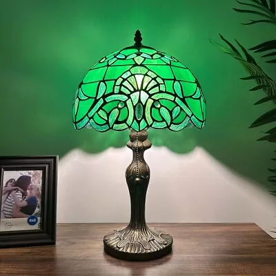 Tiffany Style Table Lamp Green Stained Glass Baroque Style LED Bulb 12"W*19'H - Image 1 of 4