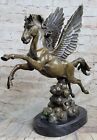 Large Mythical Pegasus Bronze Sculpture Marble Staue Art Deco Flying Horse Sale