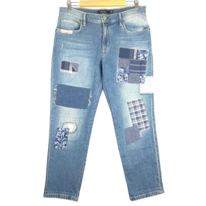 Lauren Ralph Lauren Women Patchwork Jeans Distressed Denim Straight Leg Size 10 - Picture 1 of 7