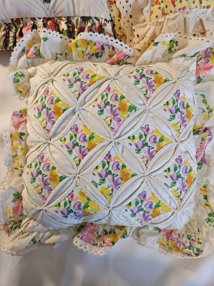 复古手工大教堂窗户枕头多色被子拼布 — 第 1/1 张图片