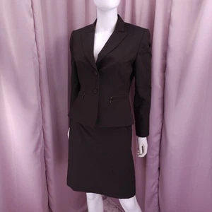 Tahari Petite Women's Brown Pinstripe Long Sleeve Lined Pencil Skirt Suit Set 6P - Picture 1 of 10
