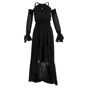  Versace Midi Gothic Off-Shoulder Long Back Dress in Black Polyester - Picture 1 of 6