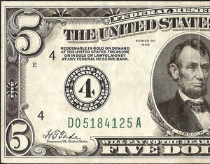 1928 $5 DOLLAR NUMERICAL12 GOLD ON DEMAND CLAUSE NOTE OLD PAPER MONEY Fr 1950-L - Picture 1 of 3