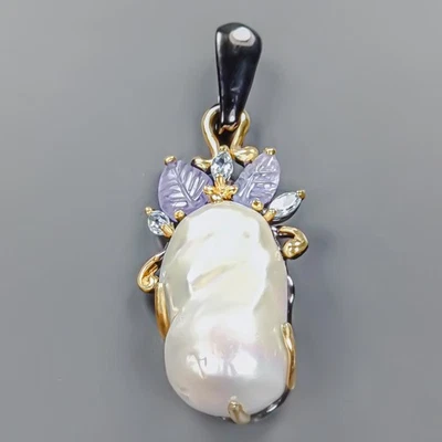 Jewellery Natural Baroque Pearl Pendant 925 Sterling Silver  /NP51639 - Image 1 of 4