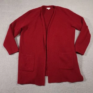 J. Jill Chunky Knit Wool Silk Open Cardigan Sweater Womens XL Red Duster Pockets - Picture 1 of 13