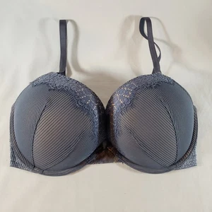 Victoria's Secret 34DD Bombshell Bra Plunge Blue Gray Lace Overlay - Picture 1 of 5