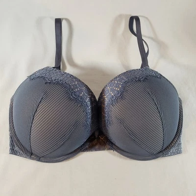 Victoria's Secret 34DD Bombshell Bra Plunge Blue Gray Lace Overlay - Image 1 of 4