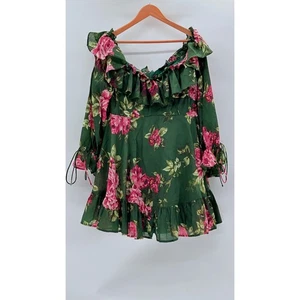 Nuevo vestido corsé floral con volantes cottagecore verde 14 de diseño curvo de ASOS - Imagen 1 de 16